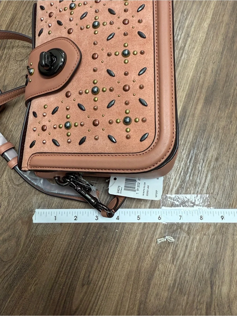 Coach Page Prairie Rivets Coral Pink Leather Studded Turnlock Shoulder/Cross Bag
